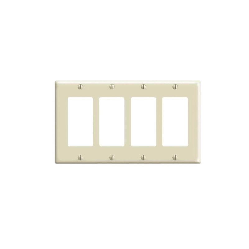 Leviton 80412-I Wallplate, 4-1/2 in L, 8.19 in W, 4-Gang, Plastic, Ivory Standard, Ivory