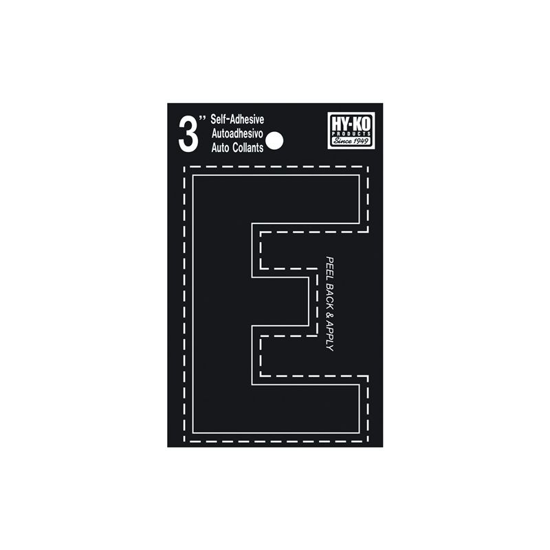 Hy-Ko 30400 Series 30415 Die-Cut Letter, Character: E, 3 in H Character, Black Character, Vinyl