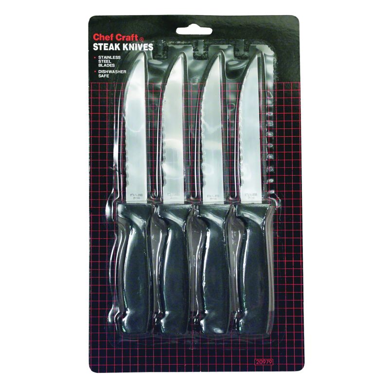 Chef Craft 20979 Steak Knife Set, 4-1/2 in L Blade, Stainless Steel Blade, ABS Handle 4-1/2 In