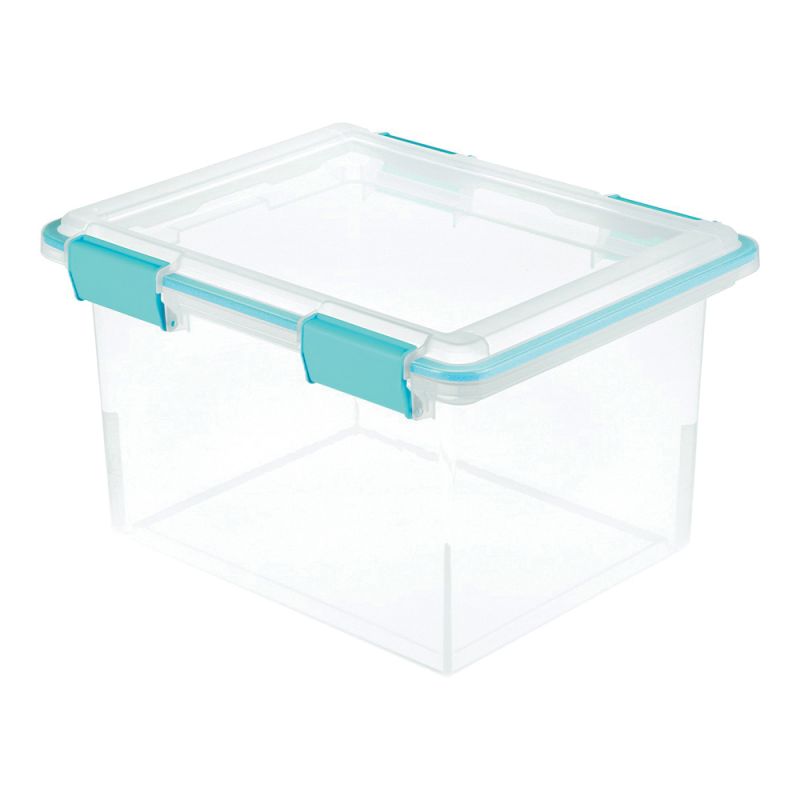 Sterilite 19334304 Gasket Box, Plastic, Blue Aquarium/Clear, 18-1/2 in L, 14-7/8 in W, 11-1/8 in H 32 Qt, Blue Aquarium/Clear