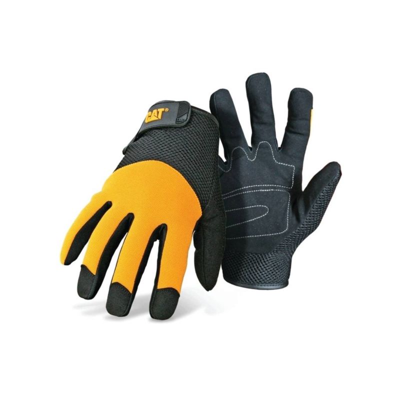 CAT CAT012215J Utility Gloves, Jumbo, Wrist Strap Cuff, Synthetic Leather, Black/Yellow Jumbo, Black/Yellow