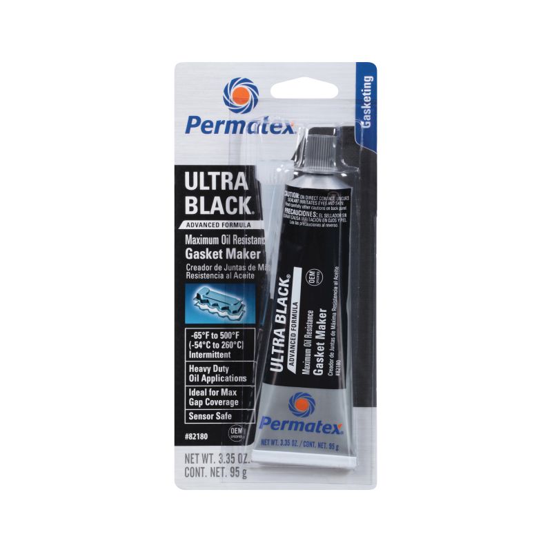 Permatex Ultra Black 82180 Gasket Maker, 3.35 oz Tube, Paste, Mild Black