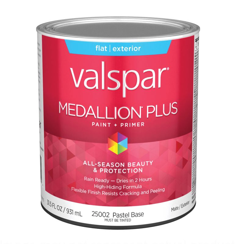 Valspar Medallion Plus 2500 05 Latex Paint, Acrylic Base, Flat Sheen, Pastel Base, 1 qt, Plastic Can Pastel Base