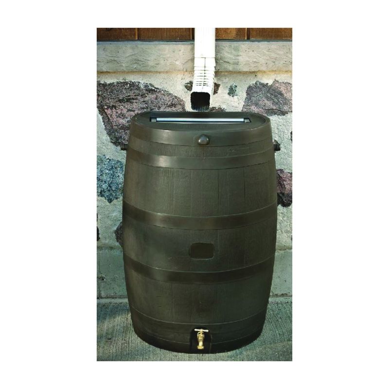RTS 55100009005600 Rain Barrel, 50 gal Capacity, Plastic, Brown 50 Gal, Brown