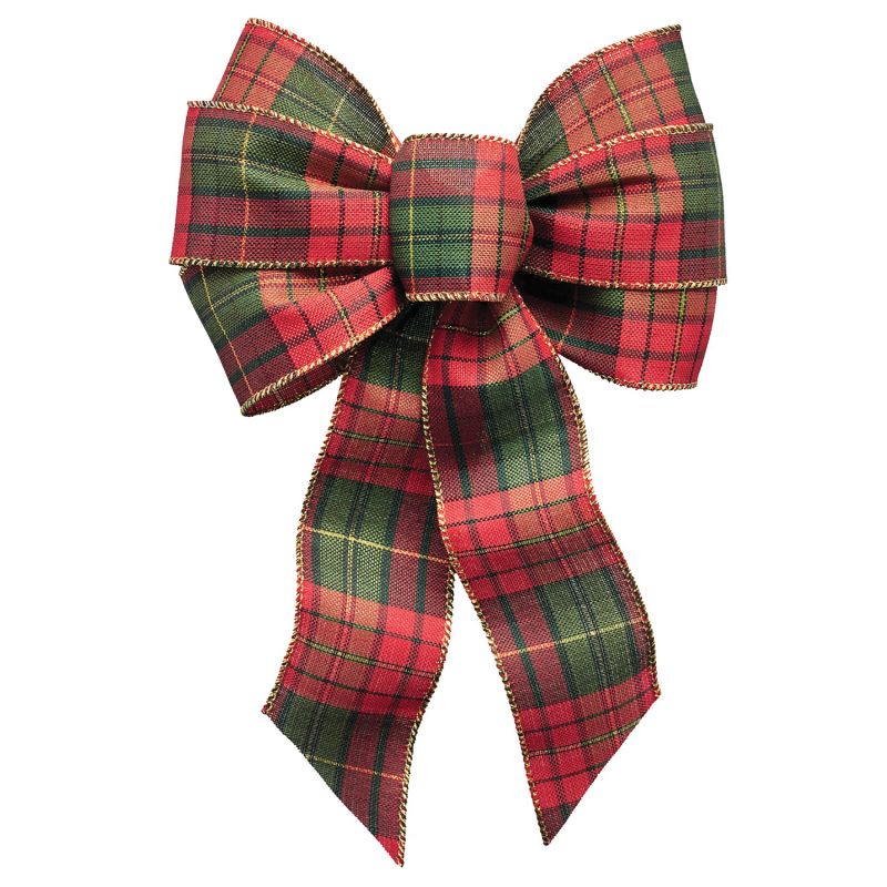 Holidaytrims 6123 Gift Bow, 8-1/2 x 14 in, Hand Tied Design, Cloth, Black/Green/Gold/Red 8-1/2 X 14 In, Black/Green/Gold/Red