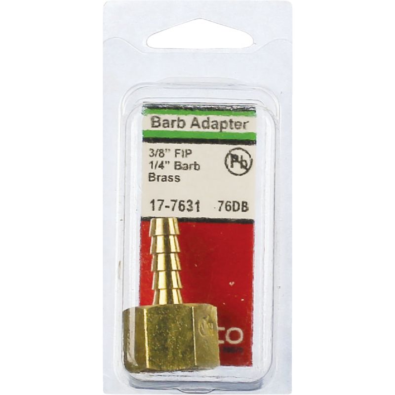 Lasco Brass Hose Barb X Female Pipe Thread Adapter 3/8&quot; FPT X 1/4&quot; Hose Barb