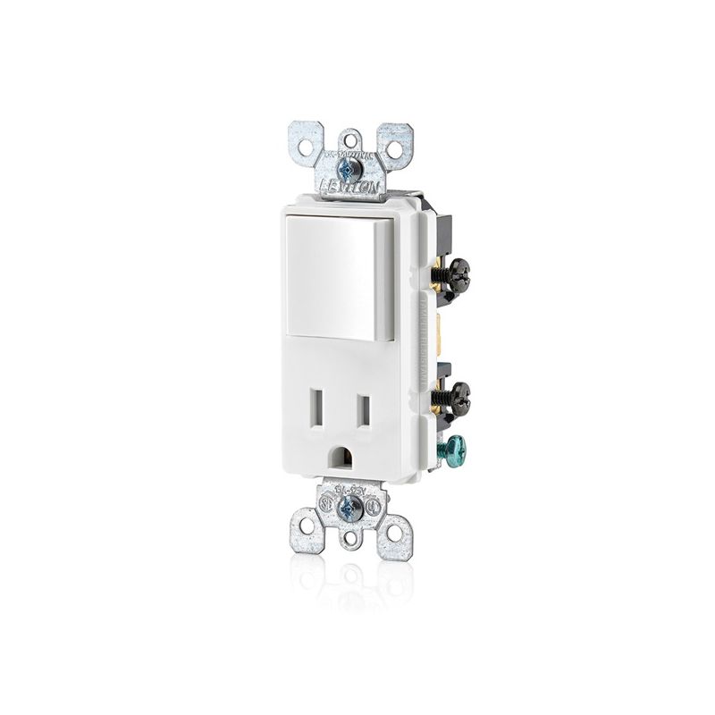 Leviton S02-05625-0WS Combination Switch/Receptacle, 1 -Pole, 15 A, 120 V Switch, 125 V Receptacle, White White