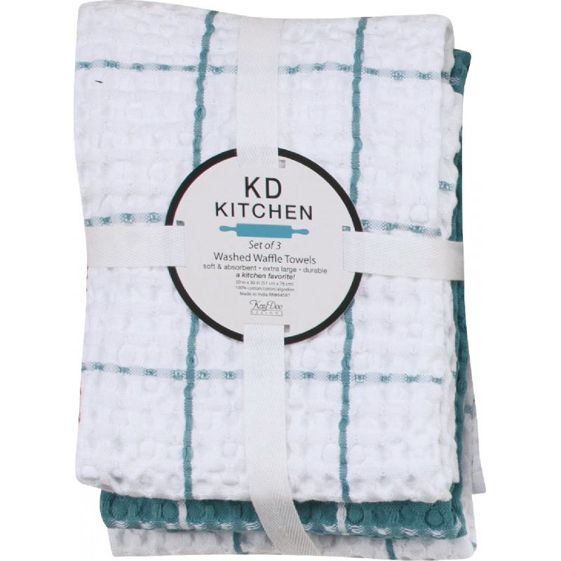 Kay Dee Designs Washed Waffle Kitchen Towel Aqua (Pack of 2)