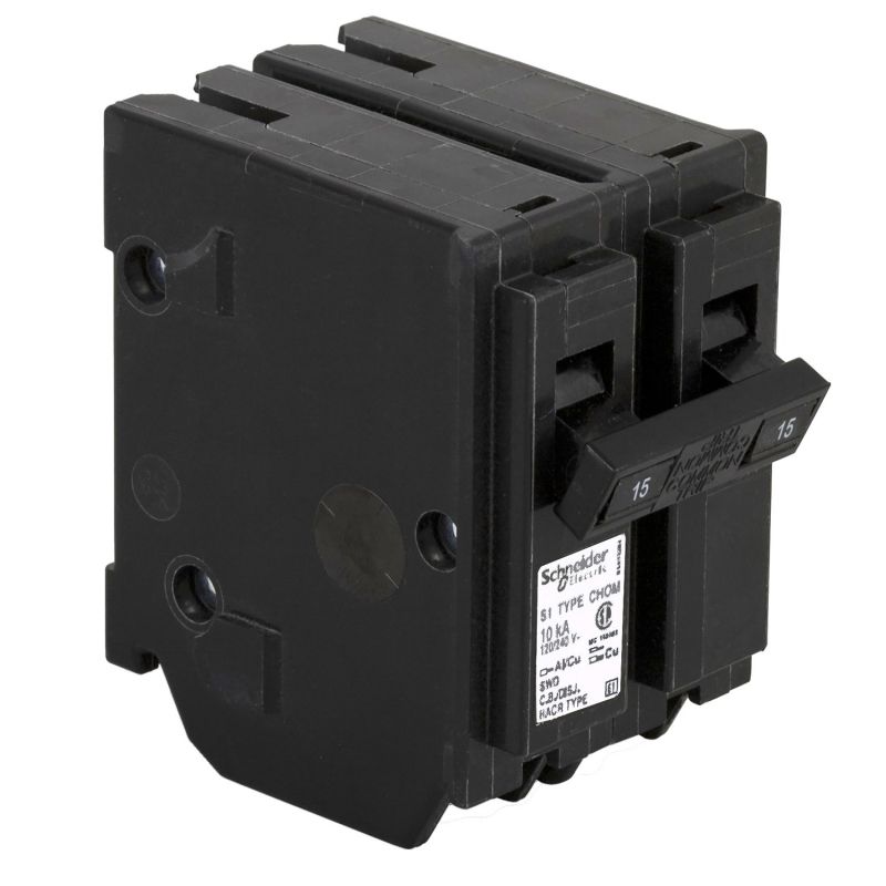 Square D Homeline CHOM215CP Circuit Breaker, Mini, Standard, 15 A, 2 -Pole, 120/240 VAC, Plug Mounting, Black Black
