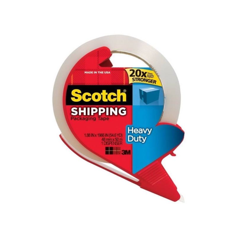 Scotch 3850-RD Packaging Tape, 54.6 yd L, 1.88 in W, Polypropylene Backing, Clear Clear