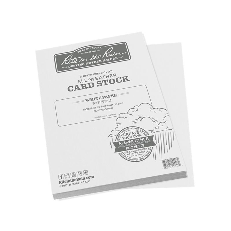 Rite in the Rain HW8511 Card Stock, 11 in L, 8-1/2 in W, White White