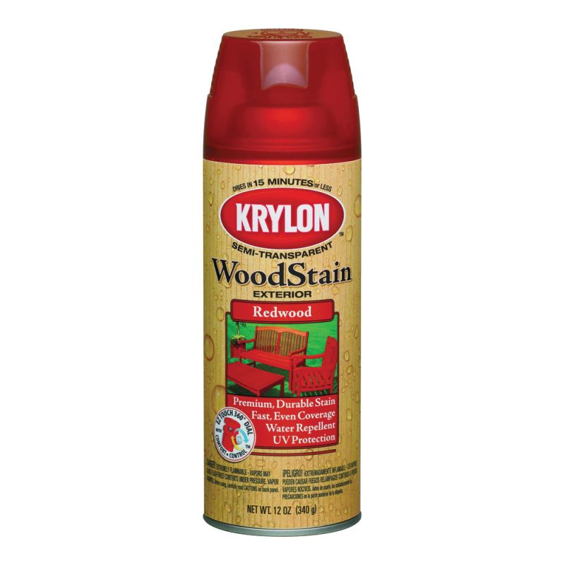 Krylon K03604000 Wood Stain, Redwood, Liquid, 12 oz, Aerosol Can Redwood