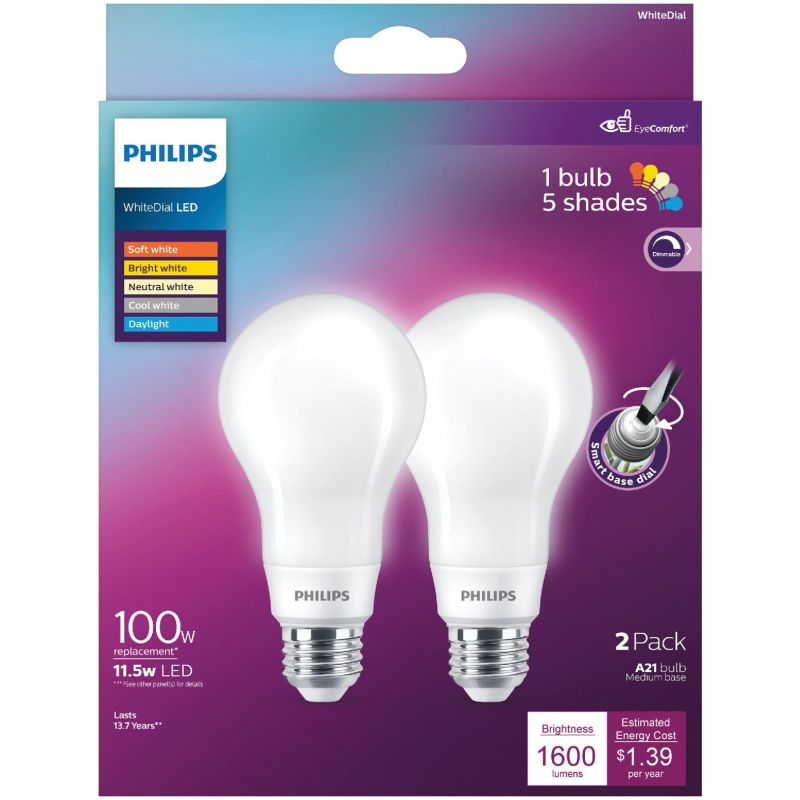 Philips WhiteDial LED A21 Light Bulb