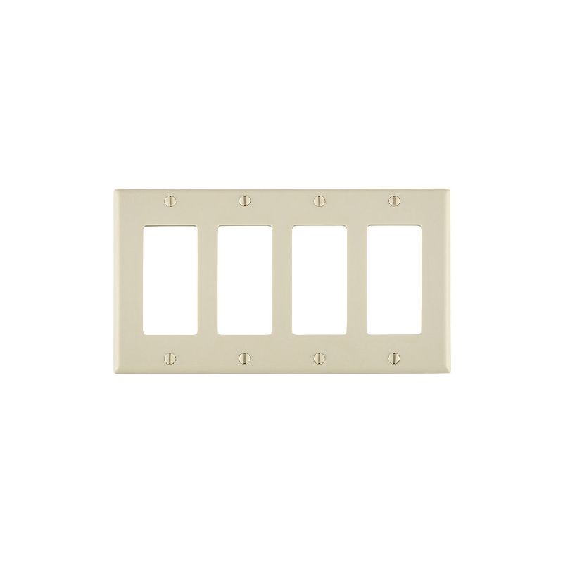 Leviton 80412-T Wallplate, 4-1/2 in L, 8.18 in W, 4-Gang, Thermoset Plastic, Light Almond, Smooth Light Almond