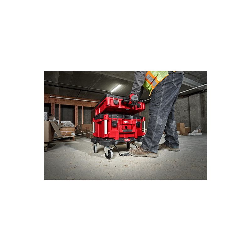 Milwaukee PACKOUT 48-22-8410 Dolly, 250 lb, 4-Wheel, Polymer, Black/Red, 24.4 in OAL, 18.8 in OAW, 7.6 in OAH Black/Red