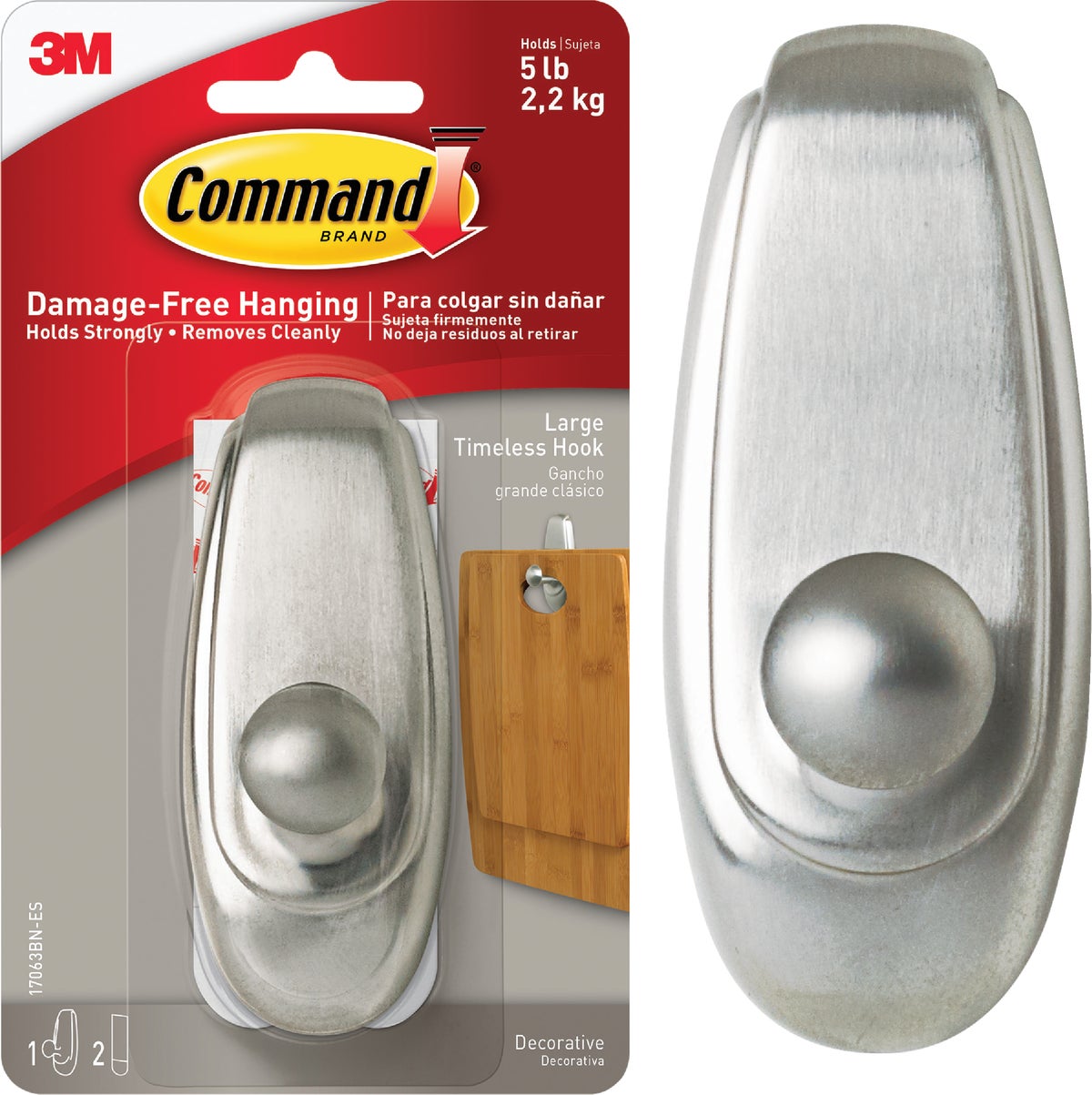 Command™ Traditional Hook 17053BN Large Brushed Nickel